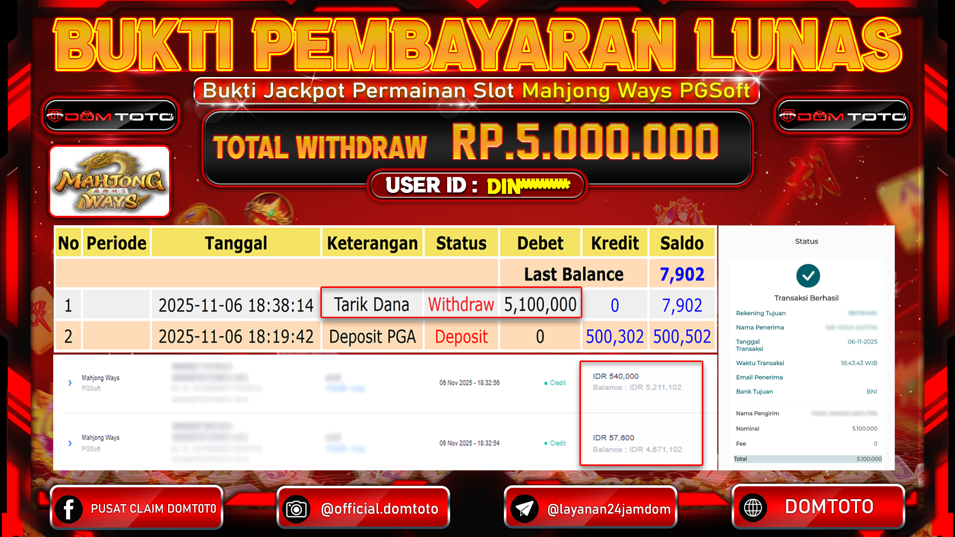 JACKPOT Slot Mahjong Ways PGSoft 06 NOVEMBER 2025